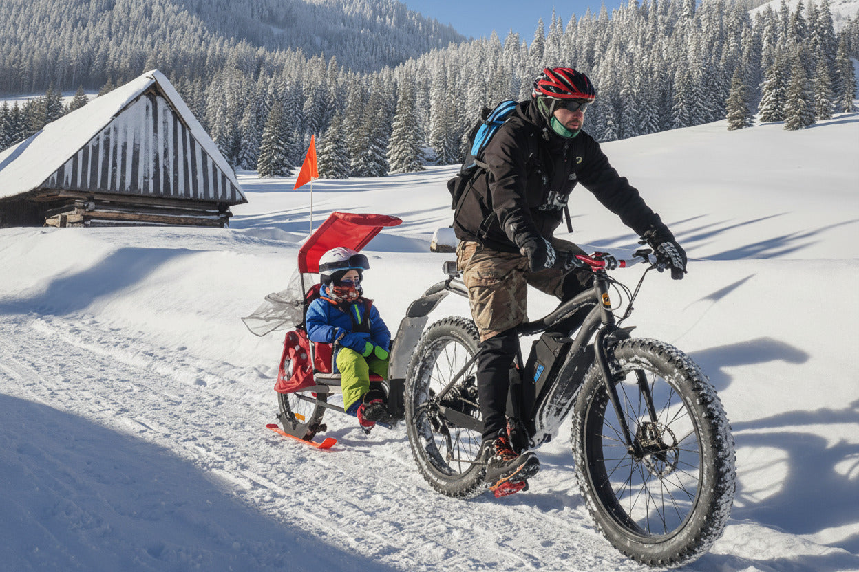 Rx1 Polar Ski on Wheehoo trailer behind fat bike