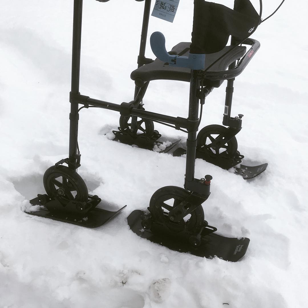 Polar Skis for Walkers, Rollators, small single or double wheel Strollers, wheelchairs, Dog wheelchairs, stroller wagons and more!